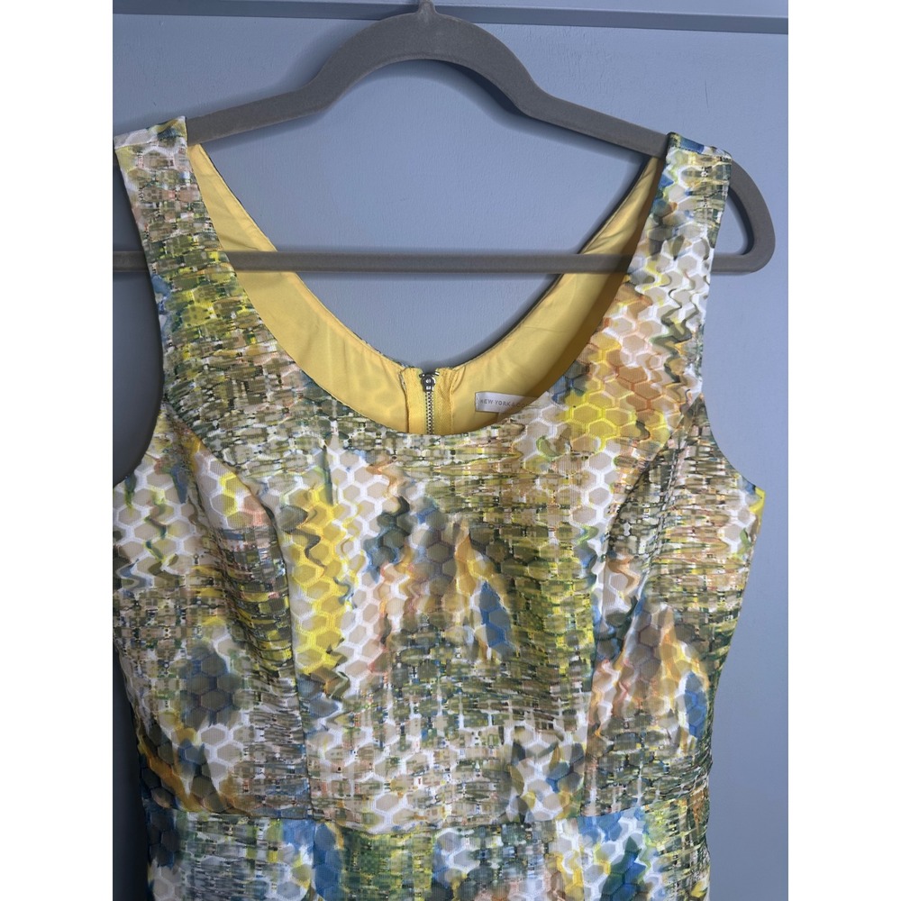 New York & Company Yellow Geometric Honeycomb Mesh Fit Flare Dress Sz 6 VN130001 - Picture 2 of 12